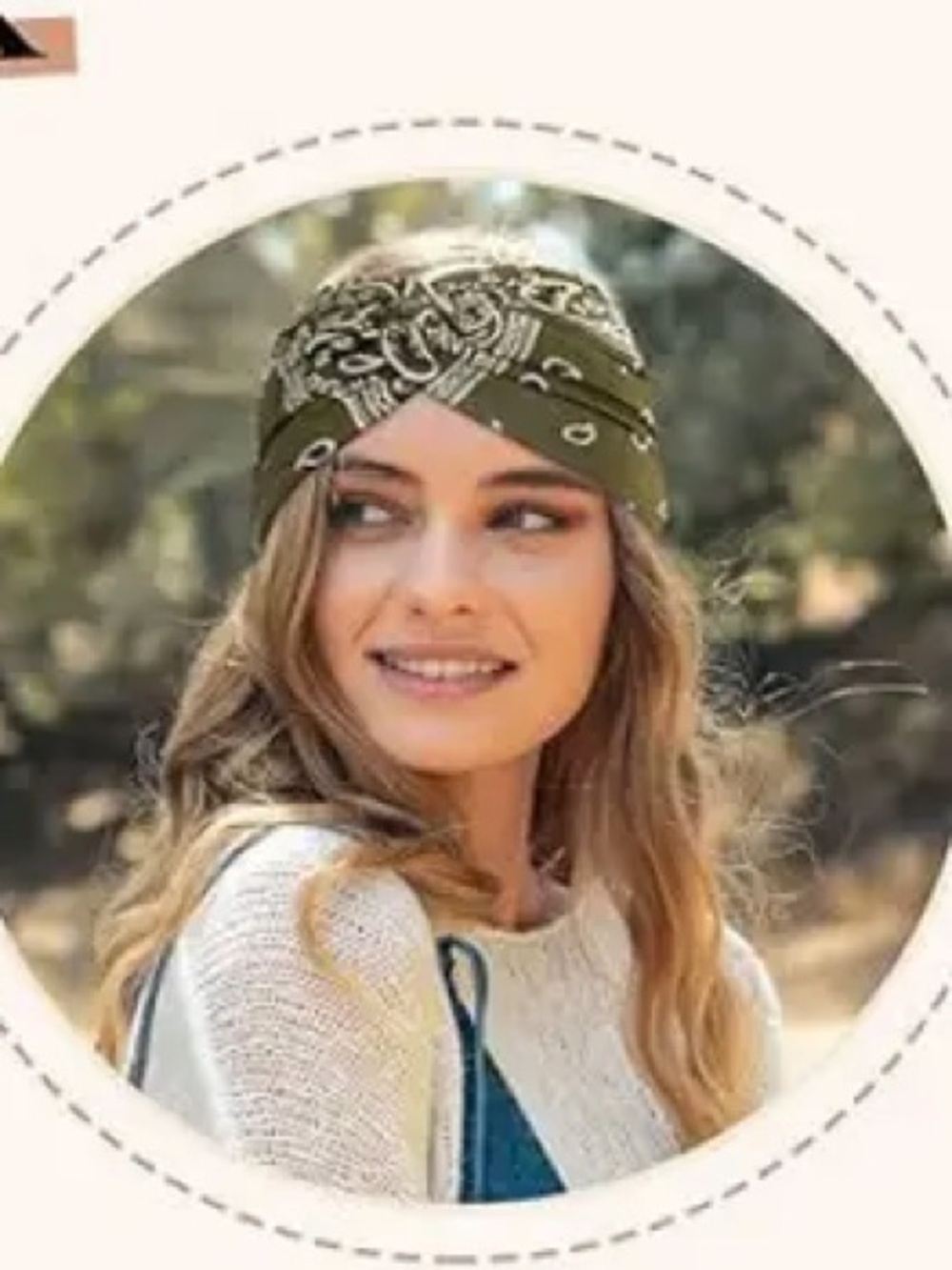 Women’s olive green bandana print headband - Picture 2 of 2
